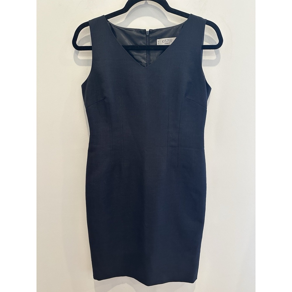 Kasper Womens 2P Black V Neck Corporate LBD Dress Sleeveless